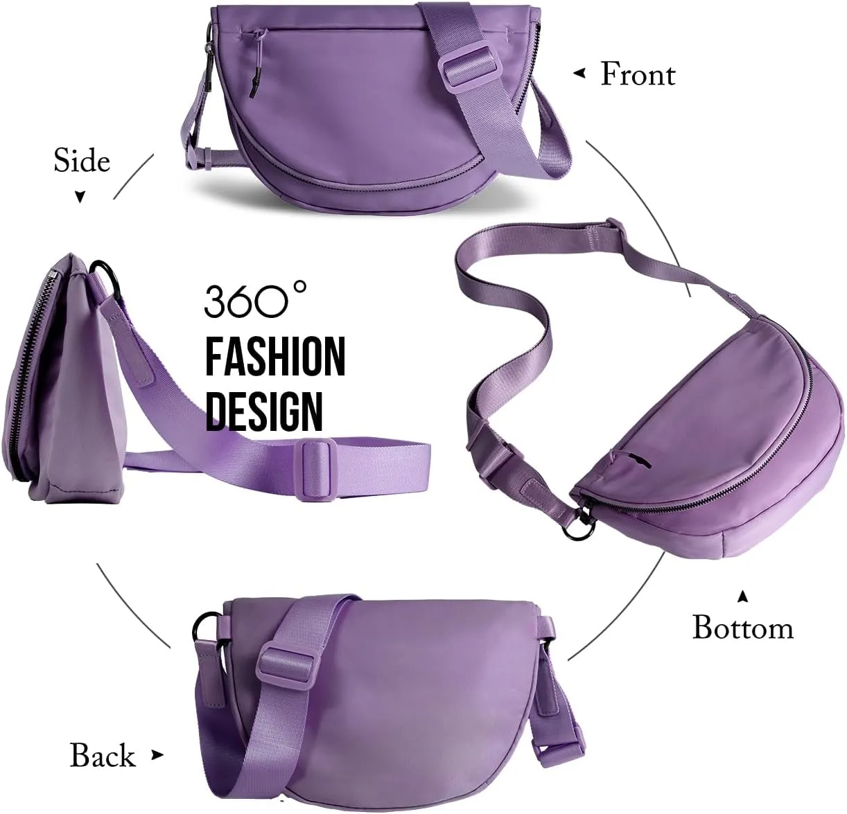 Crescent Bag for Women and Men, Fashion Medium Nylon Folding Crescent Moon Bag Single Shoulder Bag with Adjustable Strap