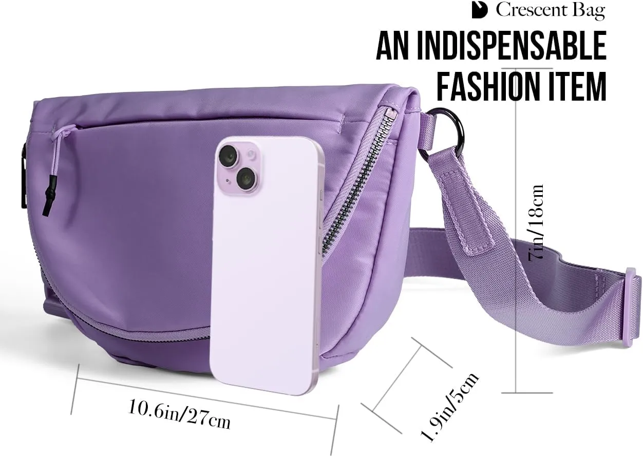 Crescent Bag for Women and Men, Fashion Medium Nylon Folding Crescent Moon Bag Single Shoulder Bag with Adjustable Strap