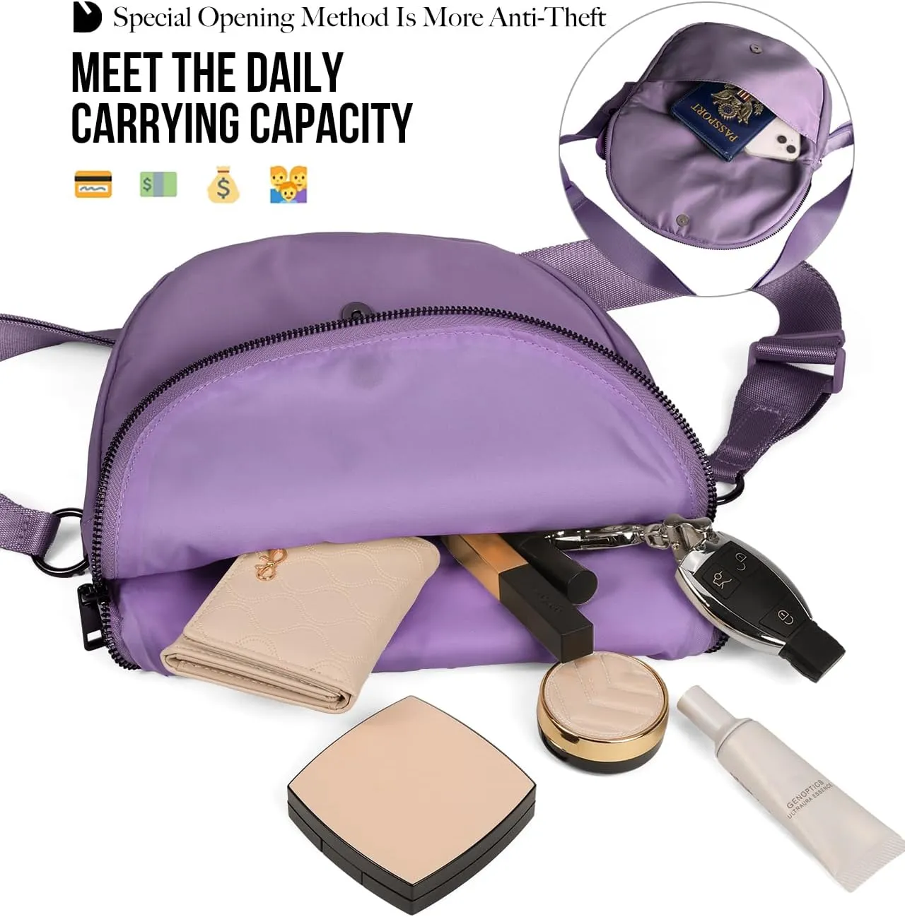 Crescent Bag for Women and Men, Fashion Medium Nylon Folding Crescent Moon Bag Single Shoulder Bag with Adjustable Strap