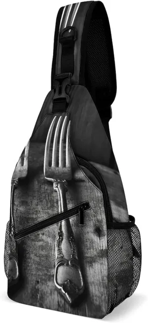 Cross Chest Bag Diagonally Sling Backpack Crossbody Shoulder Bags Fork on Table Sling Bag Travel Hiking Daypack