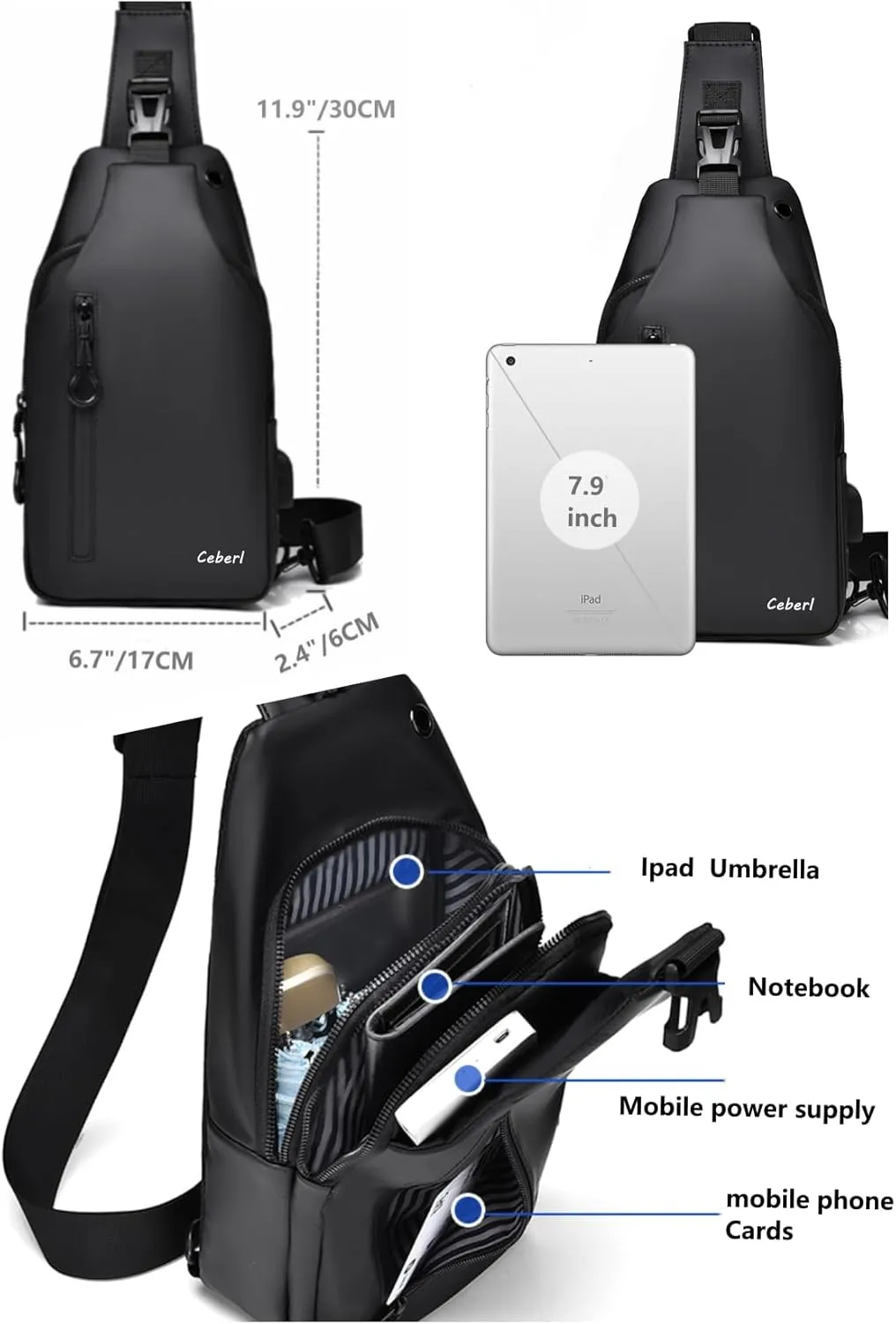 Crossbody Anti-Theft Sling Bag for Men Women,Casual Shoulder Backpack Waterproof Chest Daypack with USB Charging Hole (dark-green)