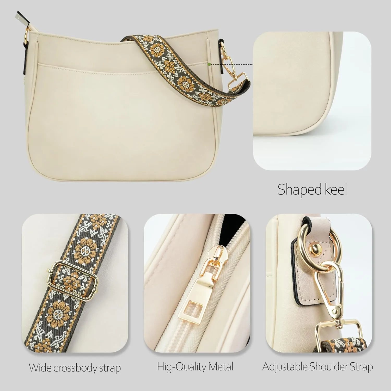 Crossbody Bag for Women Bohemian Vintage Stylish Purse Vegan Leather Shoulder Bag with Adjustable Wide Strap