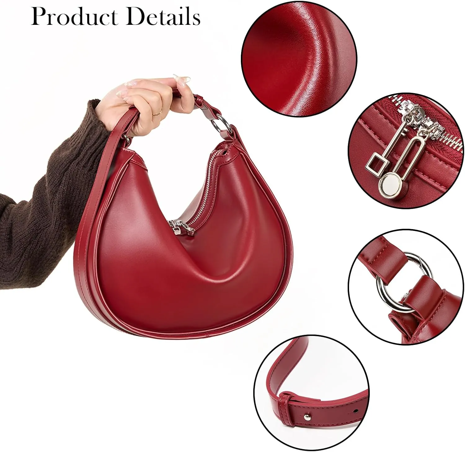 Crossbody Bag for Women Crescent Purse Trendy Shoulder Bag Handbag with Adjustable Strap