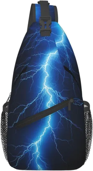 Crossbody Bag Sling Backpack Blue Lightning Travel Hiking Chest Bag Daypack for Women Men