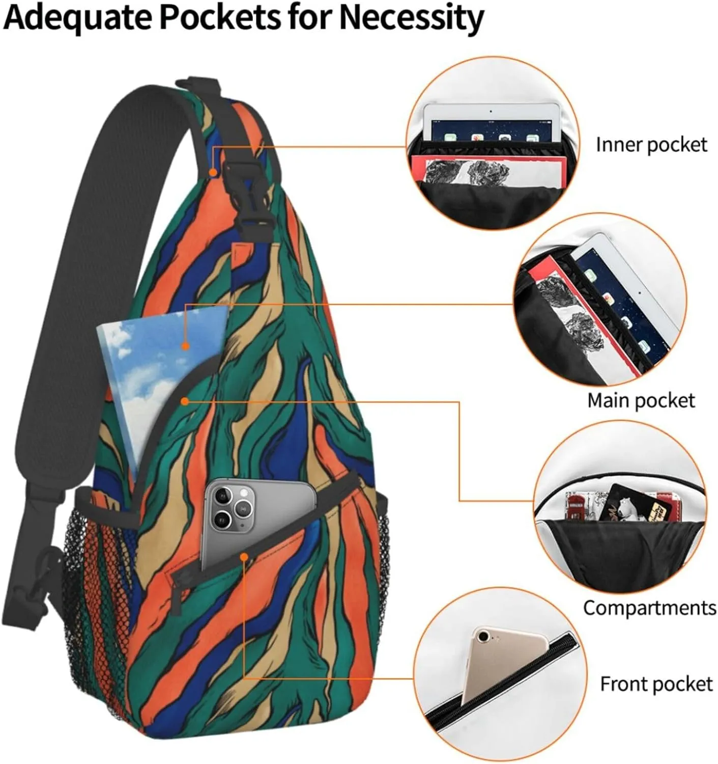 Crossbody Bags For Women Men Abstract Art Sling Backpack Chest Shoulder Bag Gym Cycling Travel Hiking Daypack