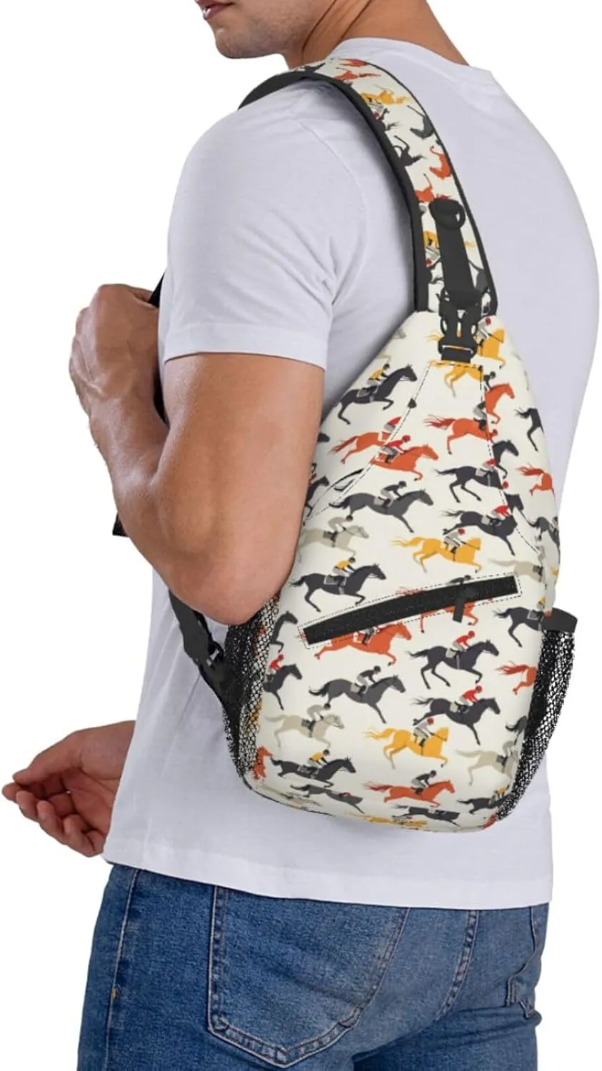 Crossbody Bags For Women Men Horse Race Sling Backpack Chest Shoulder Bag Gym Cycling Travel Hiking Daypack