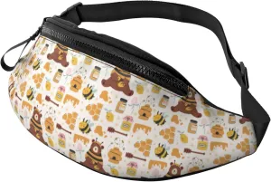 Crossbody Fanny Packs for Women Men - Cute Bee Honey Jar Hive Bear Running Belt Bag Travel Waist Bag for Women Mens