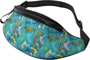 Crossbody Fanny Packs for Women Men - Striped Cute Lizard Gecko Plant_B Travel Belt Bag Running Waist Bag for Women Men