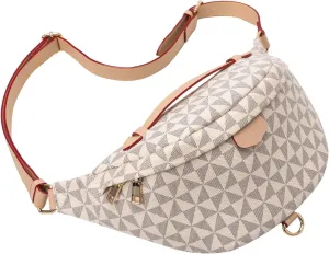 Crossbody Sling Bag for Women Fanny Pack with Adjustable Strap Large Opening Two-Way Zipper Closure Chest Bag Trendy Checkered Belt Bag for Daily Shopping Travel (Apricot white)