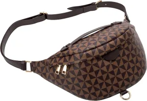 Crossbody Sling Bag for Women Fanny Pack with Adjustable Strap Large Opening Two-Way Zipper Closure Chest Bag Trendy Checkered Belt Bag for Daily Shopping Travel (Chocolate brown)