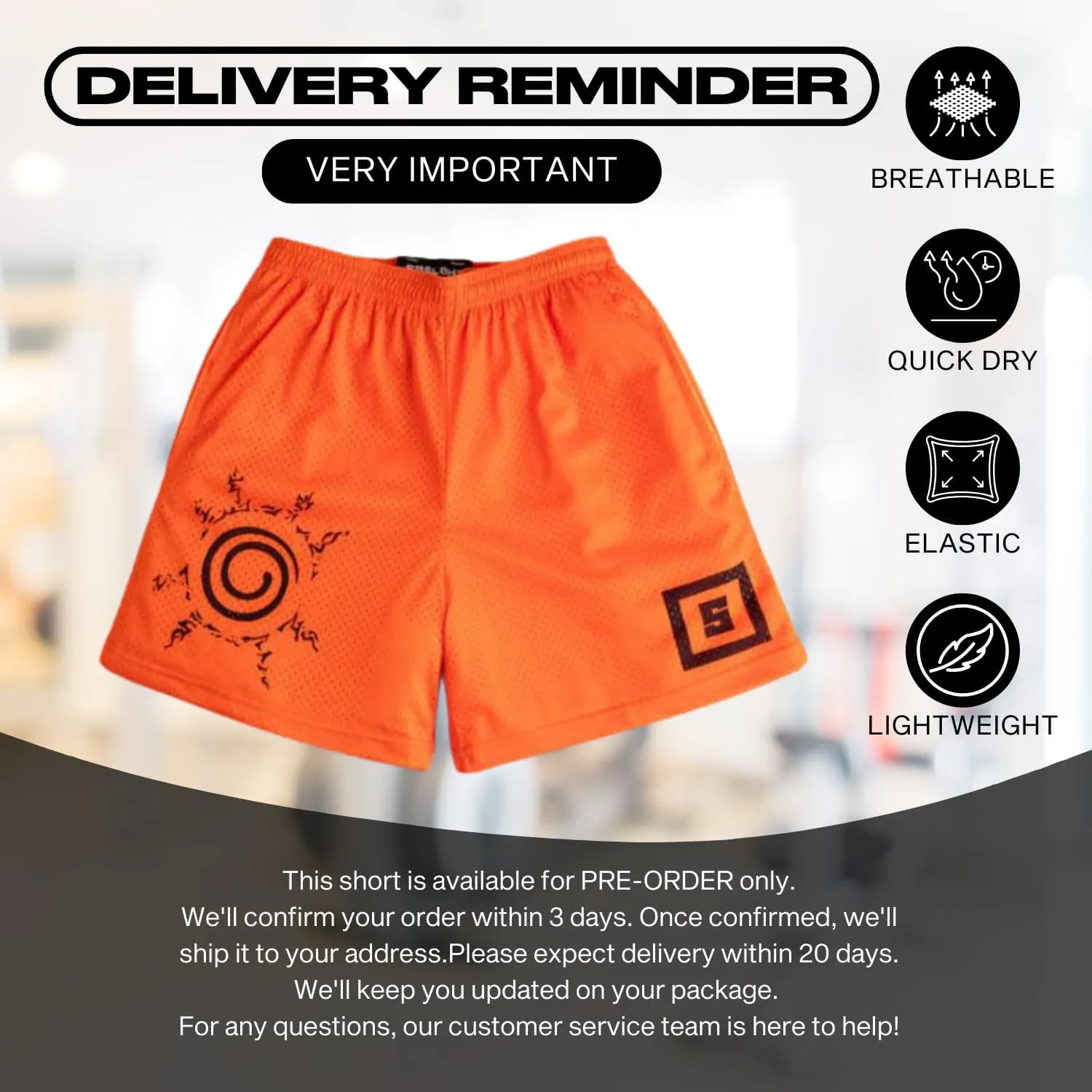CROWN Anime Mesh Shorts - Breathable Workout Athletic Sport with Soft Pockets
