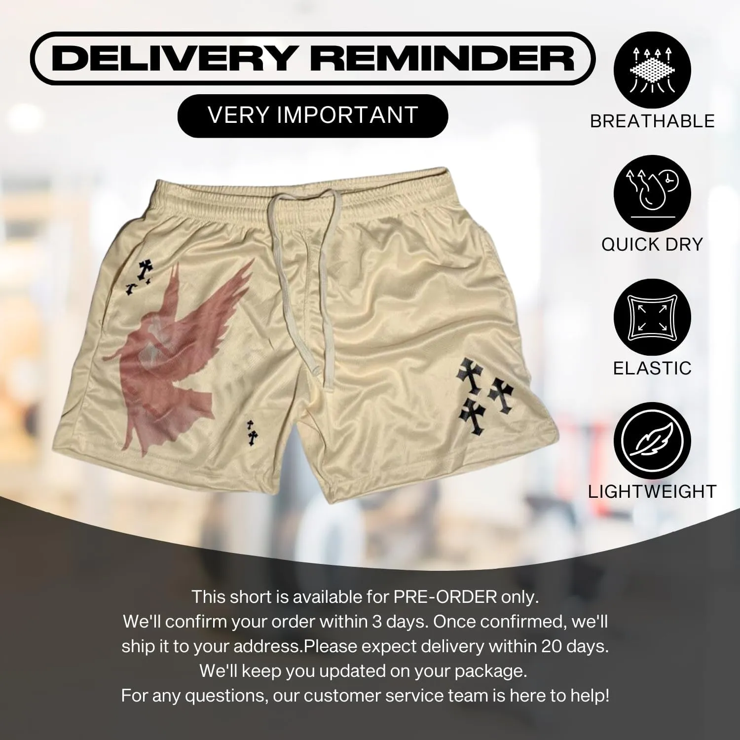 CROWN Anime Mesh Shorts - Breathable Workout Athletic Sport with Soft Pockets