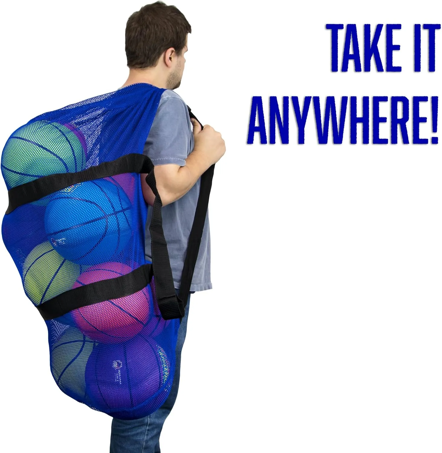 Crown Sporting Goods 39" Mesh Sports Ball Bag with Adjustable Shoulder Strap, Oversize Duffle - Great for Carrying Gym Equipment, Jerseys, & Laundry