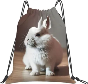 cry white rabbit Print Sports Drawstring Backpack,Water Resistant Bag, Gym Backpack for Women Men
