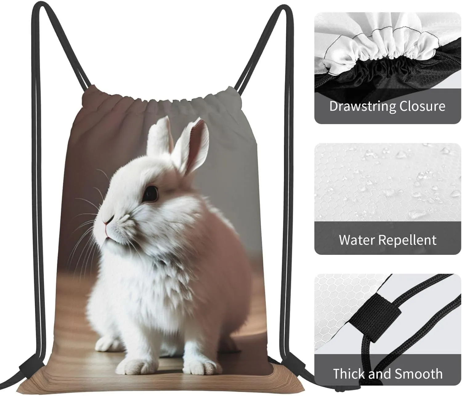 cry white rabbit Print Sports Drawstring Backpack,Water Resistant Bag, Gym Backpack for Women Men