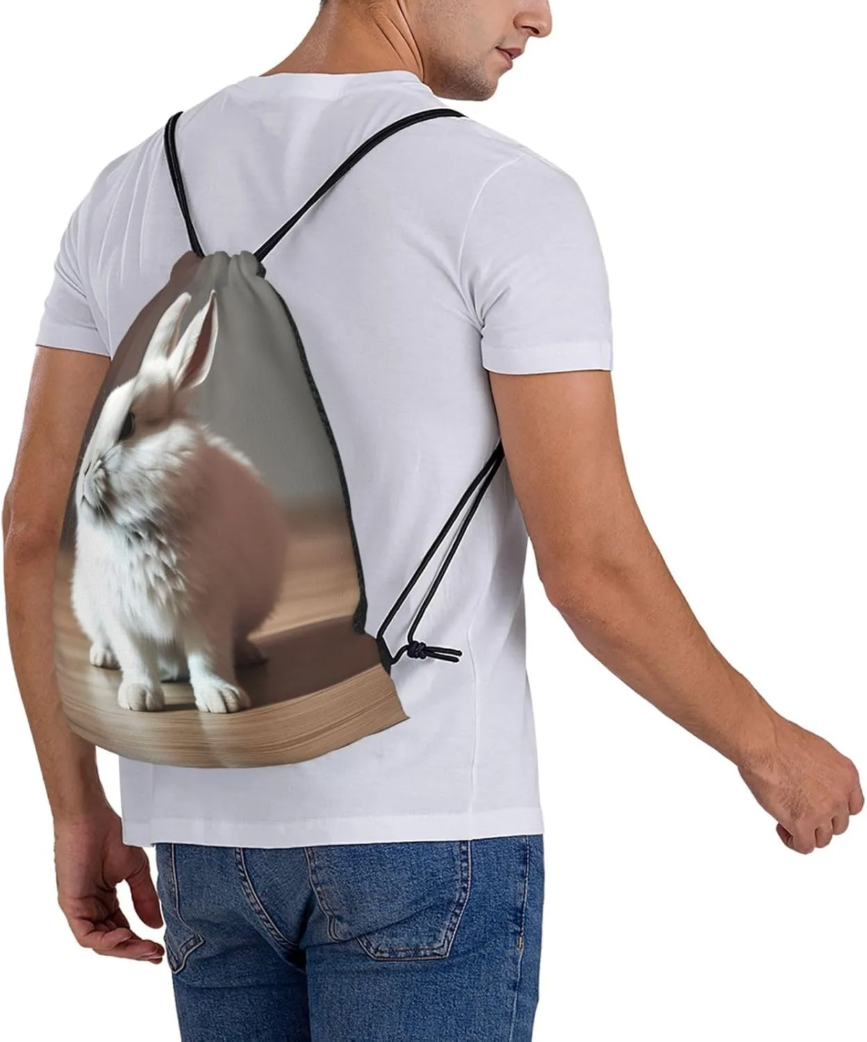 cry white rabbit Print Sports Drawstring Backpack,Water Resistant Bag, Gym Backpack for Women Men