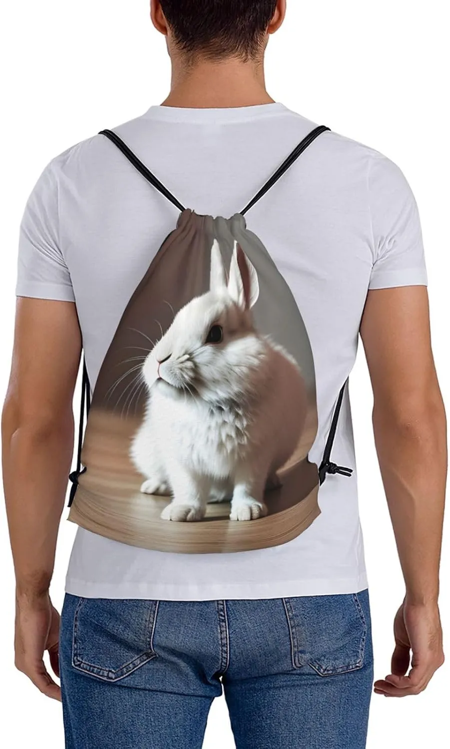 cry white rabbit Print Sports Drawstring Backpack,Water Resistant Bag, Gym Backpack for Women Men
