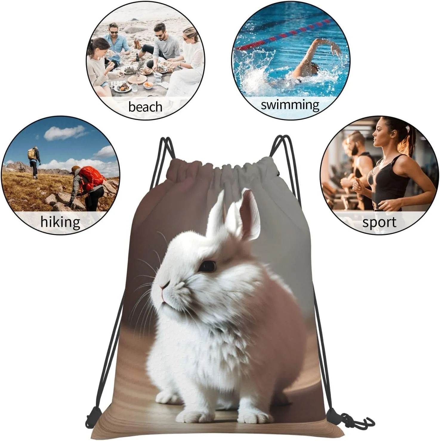 cry white rabbit Print Sports Drawstring Backpack,Water Resistant Bag, Gym Backpack for Women Men