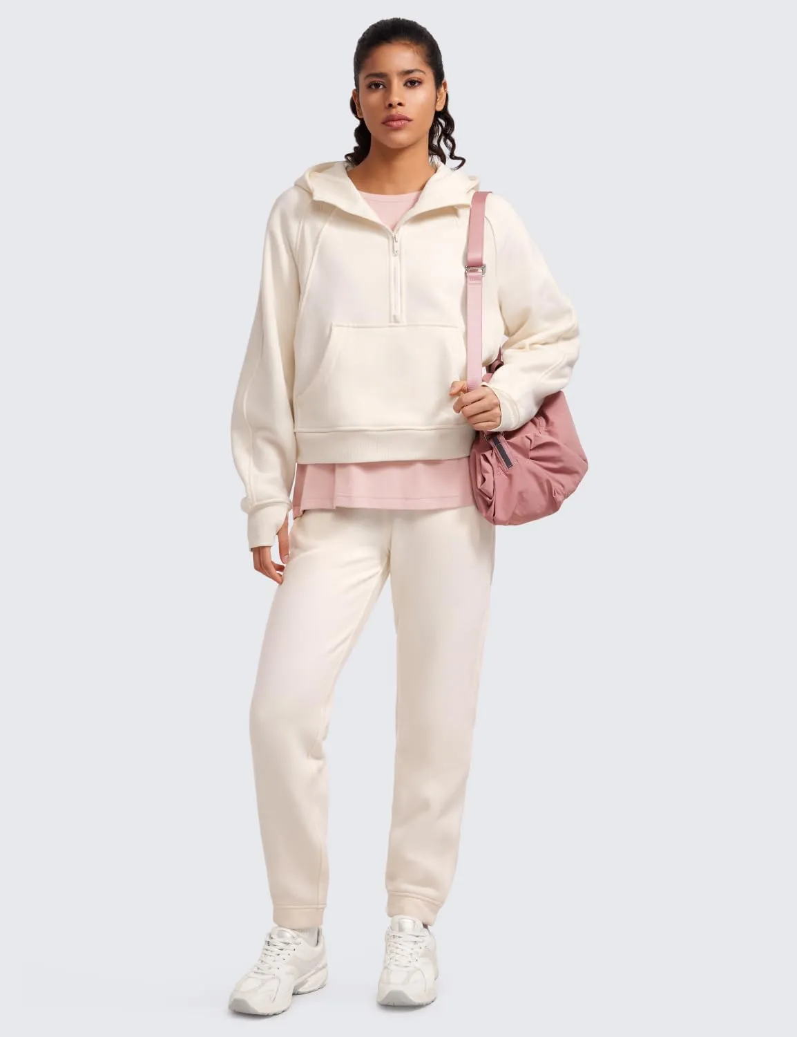 CRZ YOGA Womens Fleece Lined Half Zip Hoodies Pullover Oversized Long Sleeve Casual Workout Sweatshirts with Thumb Holes