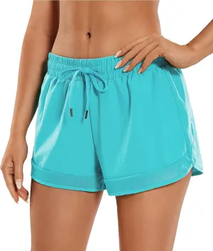 CRZ YOGA Women's Mid Rise Running Shorts Mesh Liner 3'' - Quick Dry Drawstring Workout Athletic Gym Shorts Zip Pocket