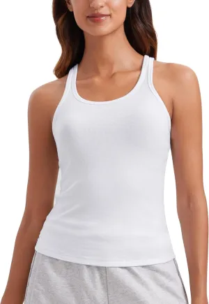 CRZ YOGA Womens Ribbed Modal Casual Tank Racerback Thin Strap Basic Sleeveless Shirts Going Out Fitted Workout Tops