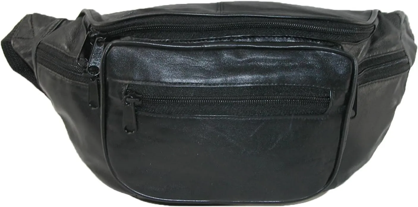 CTM® Leather Multi Pocket Fanny Waist Pack