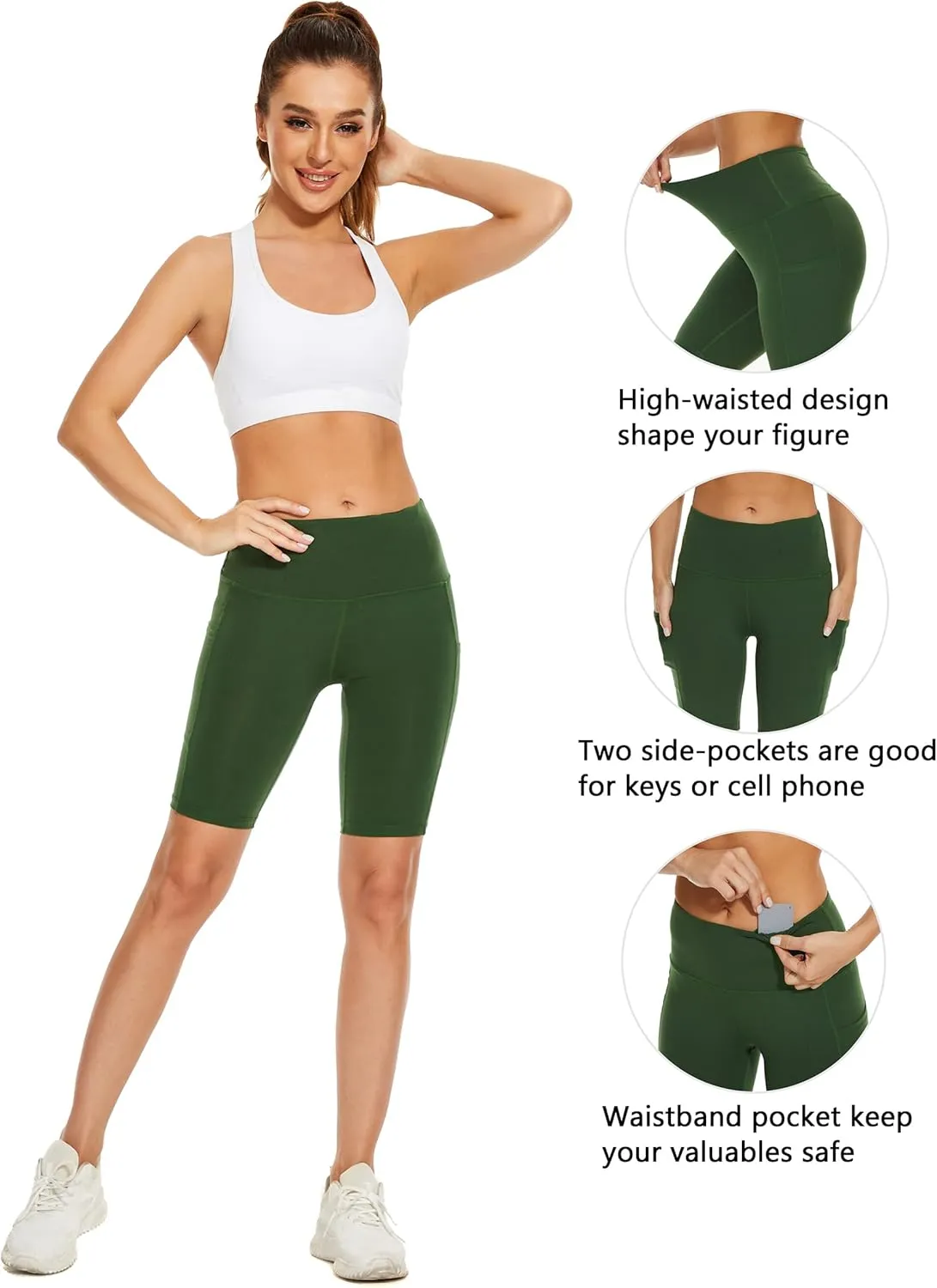 Custer's Night High Waist Out Pocket Yoga Short Tummy Control Workout Running 4 Way Stretch Yoga Leggings