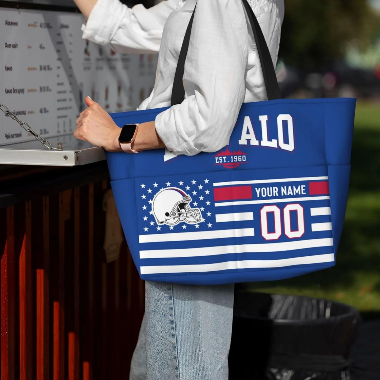 Custom Beach Bag Custom Football Style Large Beach Tote Bag Personalized Add Your Name and Number Shoulder Bag