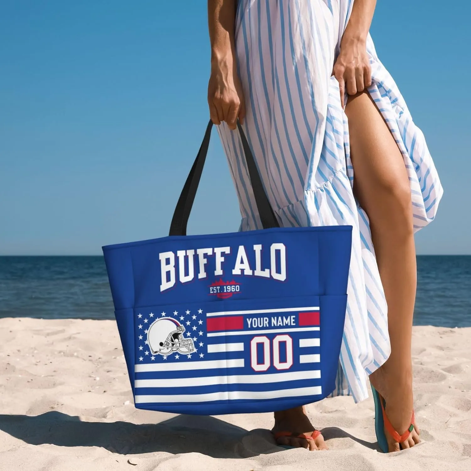 Custom Beach Bag Custom Football Style Large Beach Tote Bag Personalized Add Your Name and Number Shoulder Bag