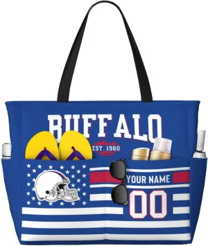 Custom Beach Bag Custom Football Style Large Beach Tote Bag Personalized Add Your Name and Number Shoulder Bag