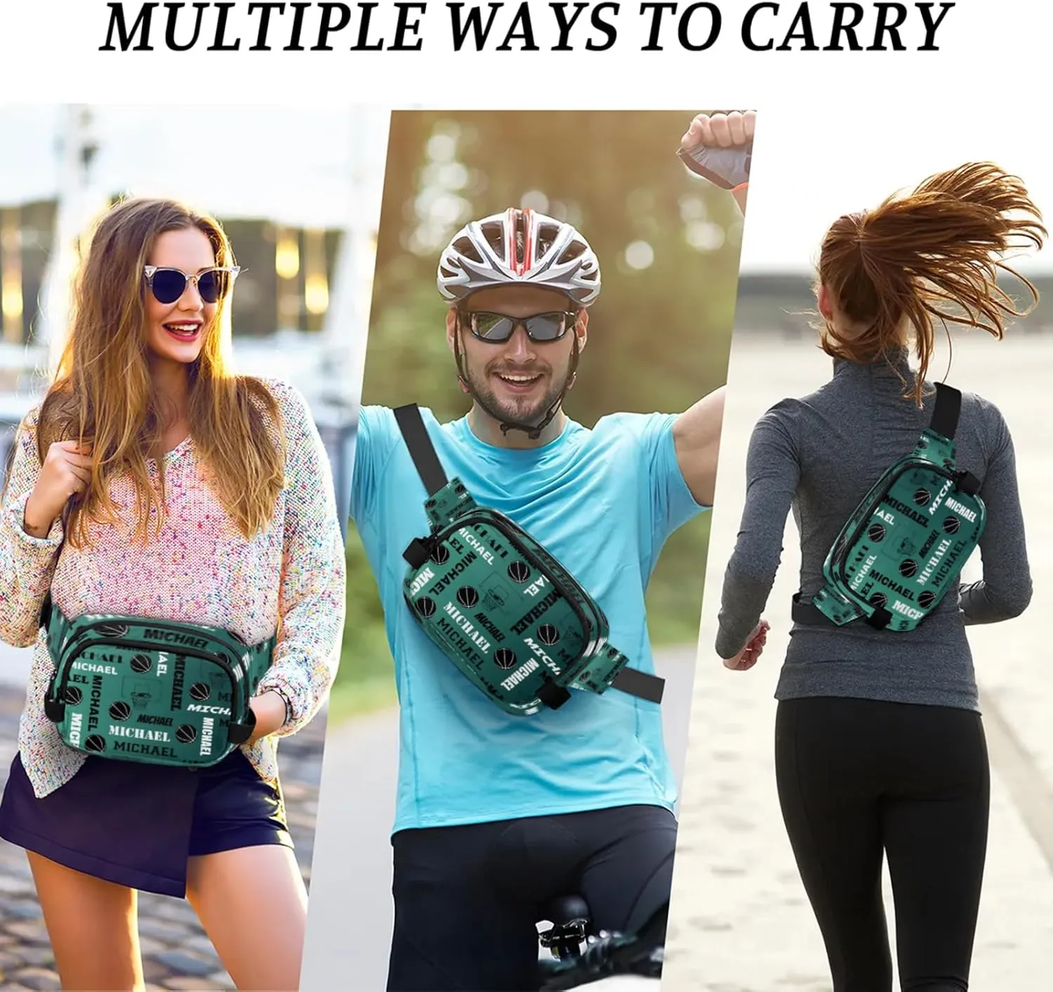 Custom Name Basketball Waist Packs for Women Men, Personalized Belt Bag Crossbody Fanny Pack with Adjustable Strap for Sports Workout Hiking, Dark Green Blue