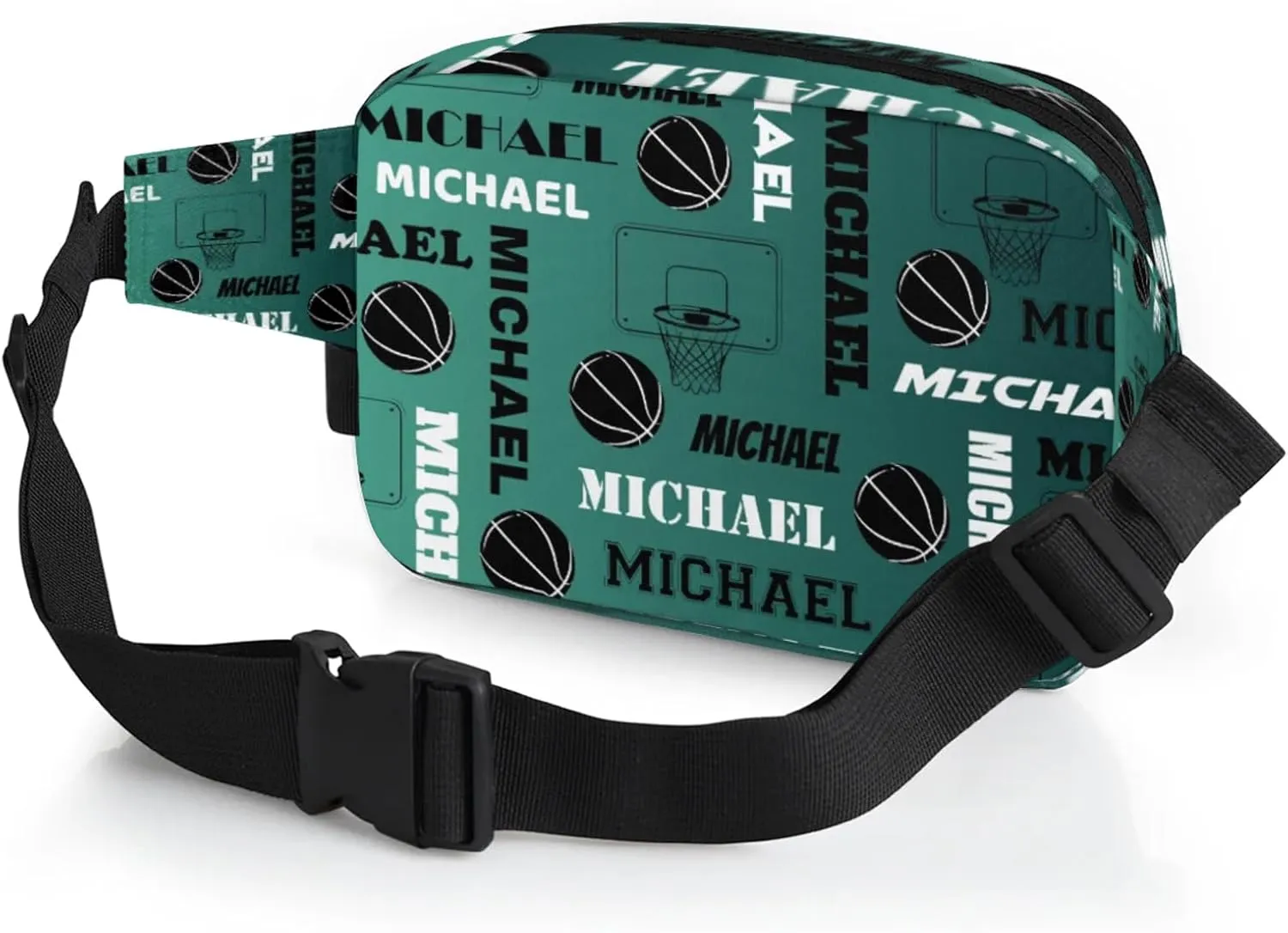 Custom Name Basketball Waist Packs for Women Men, Personalized Belt Bag Crossbody Fanny Pack with Adjustable Strap for Sports Workout Hiking, Dark Green Blue