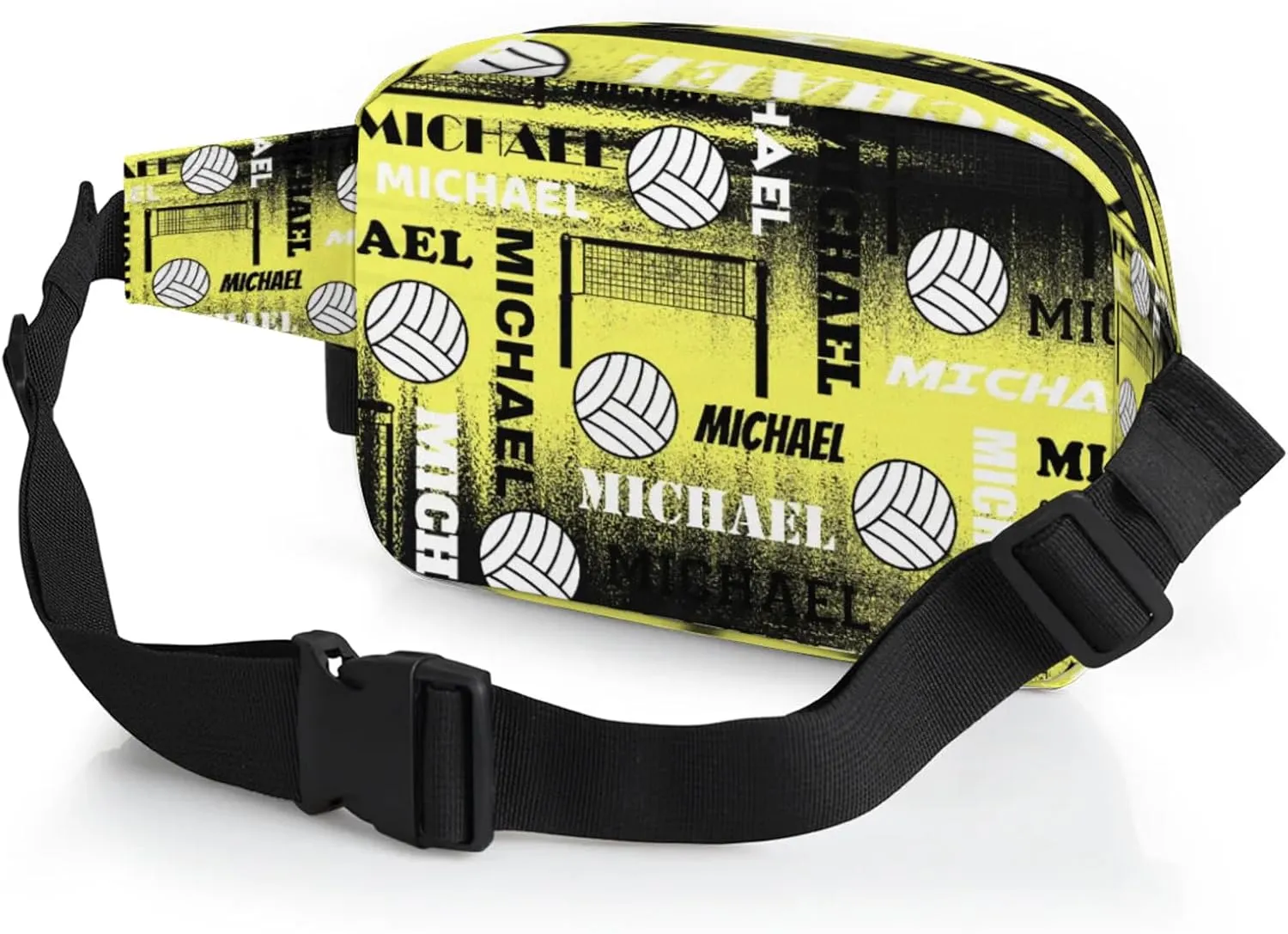 Custom Name Volleyball Waist Packs for Women Men, Personalized Belt Bag Crossbody Fanny Pack with Adjustable Strap for Sports Workout Traveling, Yellow Black