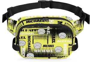 Custom Name Volleyball Waist Packs for Women Men, Personalized Belt Bag Crossbody Fanny Pack with Adjustable Strap for Sports Workout Traveling, Yellow Black