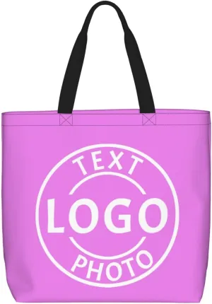 Custom Tote Bag Made in USA, Personalized Tote Bag for Women with Logo Text Photo Design Your Travel Shoulder Beach Bag
