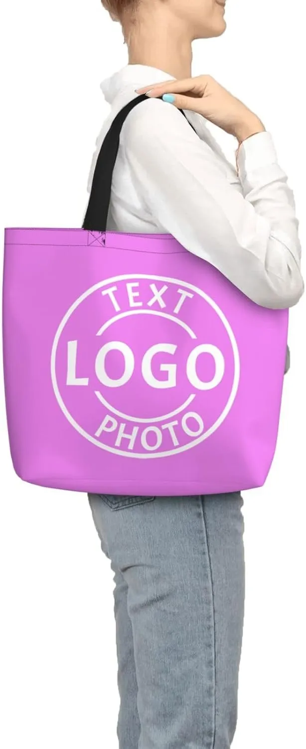 Custom Tote Bag Made in USA, Personalized Tote Bag for Women with Logo Text Photo Design Your Travel Shoulder Beach Bag