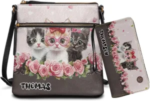 Customized Womens Crossbody Bag with Purse Brown Shoulder Purse and Wallet Set for Shopping Walking