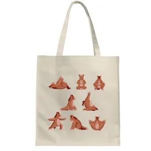 Cute Horse Design Yoga Pose Gift for Yoga Lovers White Multicolor Canvas Tote Bag