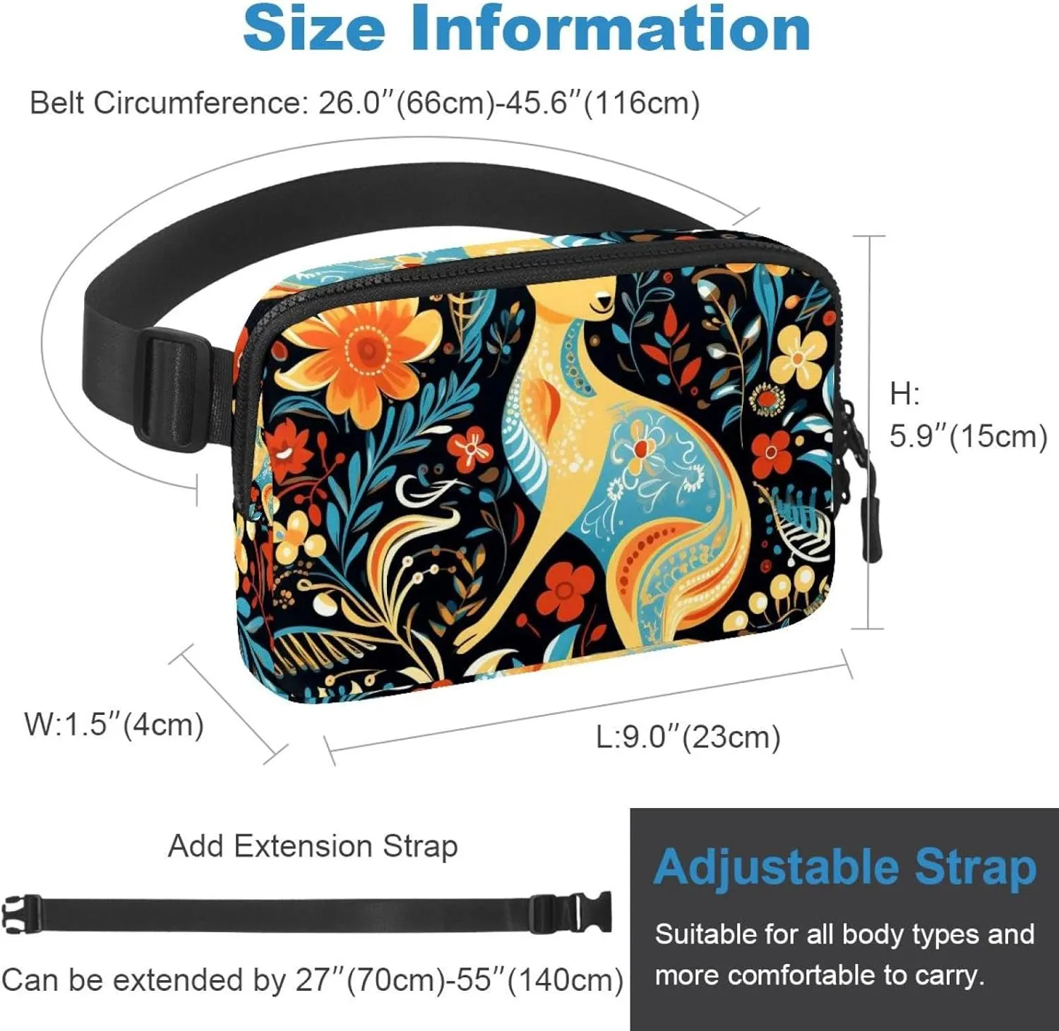 Cute Kangaroo-1588 Crossbody Fanny Pack for Men&Women,Belt Bag for Travel Casual Walking Running Hiking Cycling