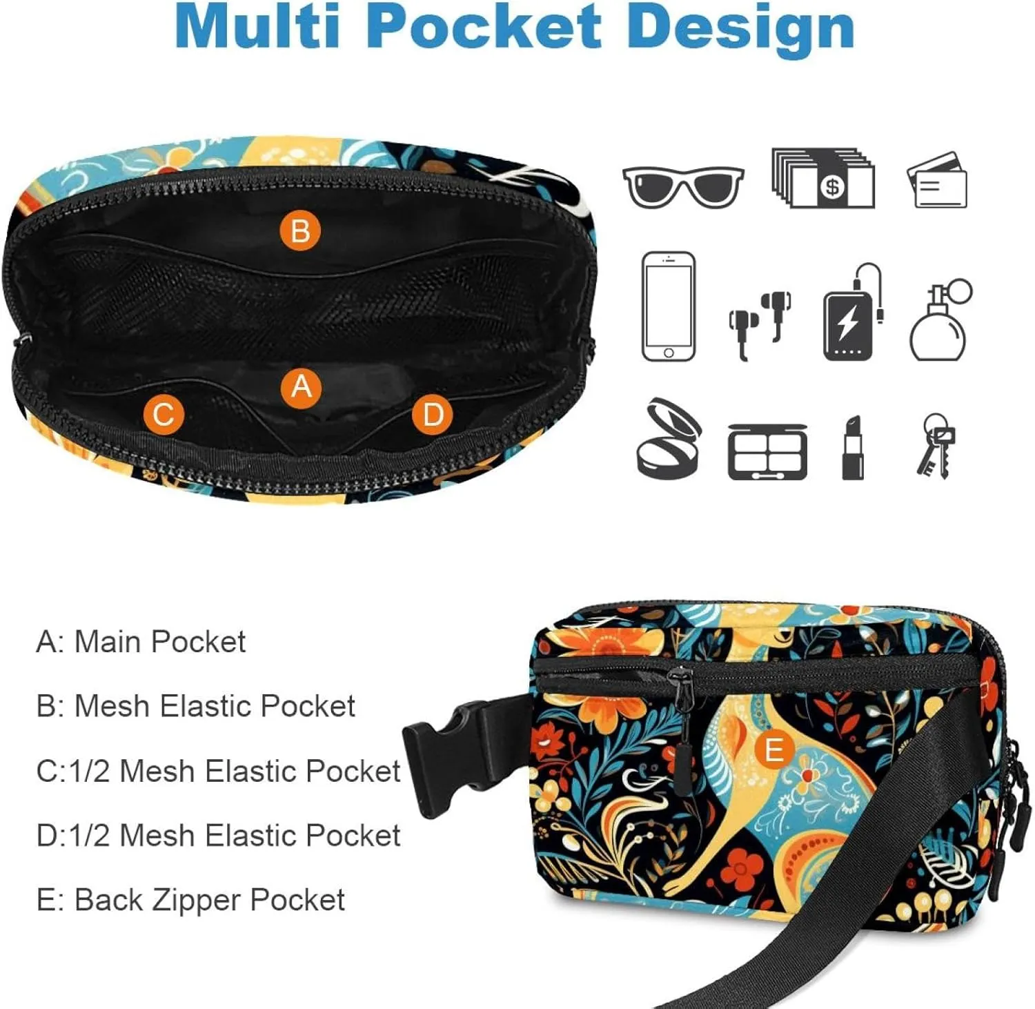 Cute Kangaroo-1588 Crossbody Fanny Pack for Men&Women,Belt Bag for Travel Casual Walking Running Hiking Cycling