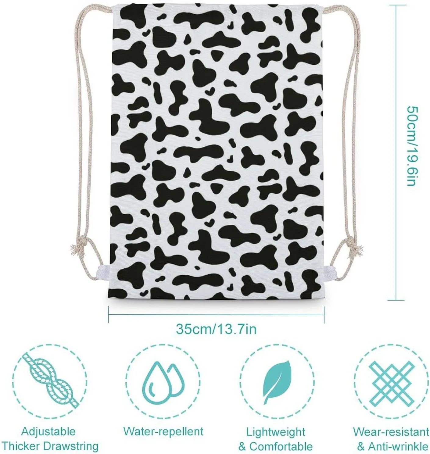 Dairy Cow Pattern Drawstring Backpack Water Resistant Sports Gym Bag Travel for Men Women