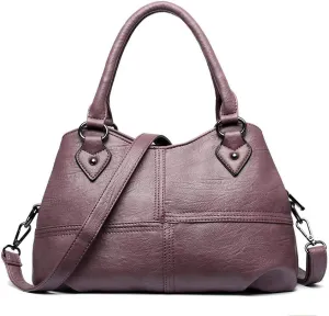 Dayfine Women's Soft Leather Stitching Three-layer Middle-aged Mother Shoulder Bag Oblique Satchel