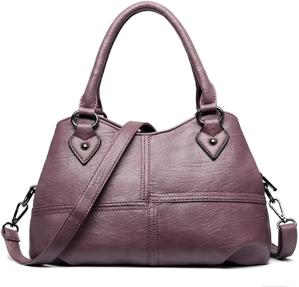 Dayfine Women's Soft Leather Stitching Three-layer Middle-aged Mother Shoulder Bag Oblique Satchel