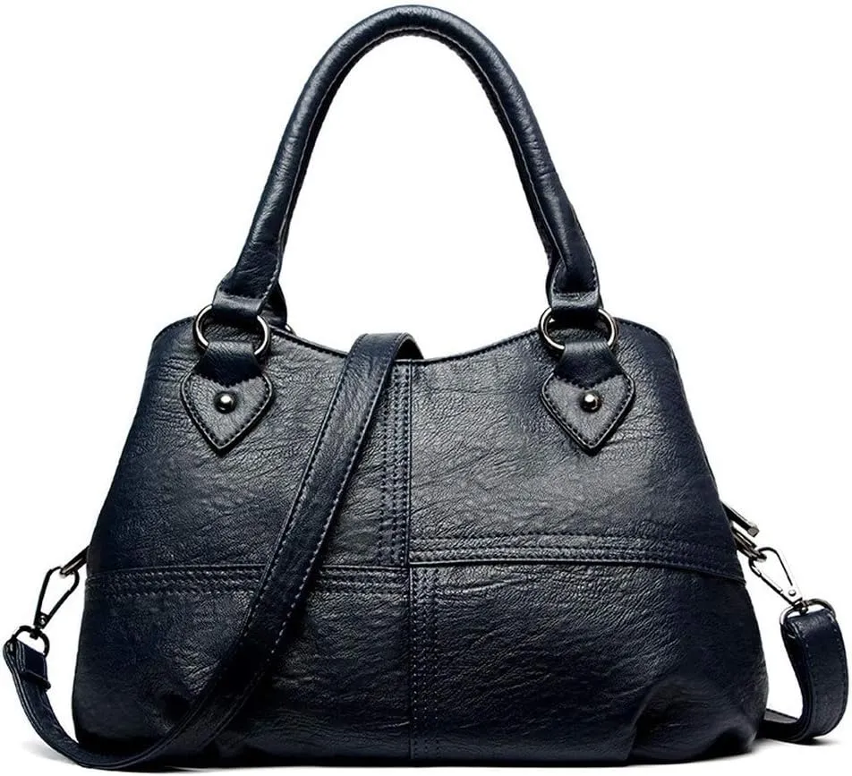 Dayfine Women's Soft Leather Stitching Three-layer Middle-aged Mother Shoulder Bag Oblique Satchel