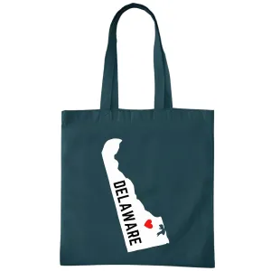Delaware State Flag Map Gift for Residents and Visitors Black Multicolor Canvas Tote Bag
