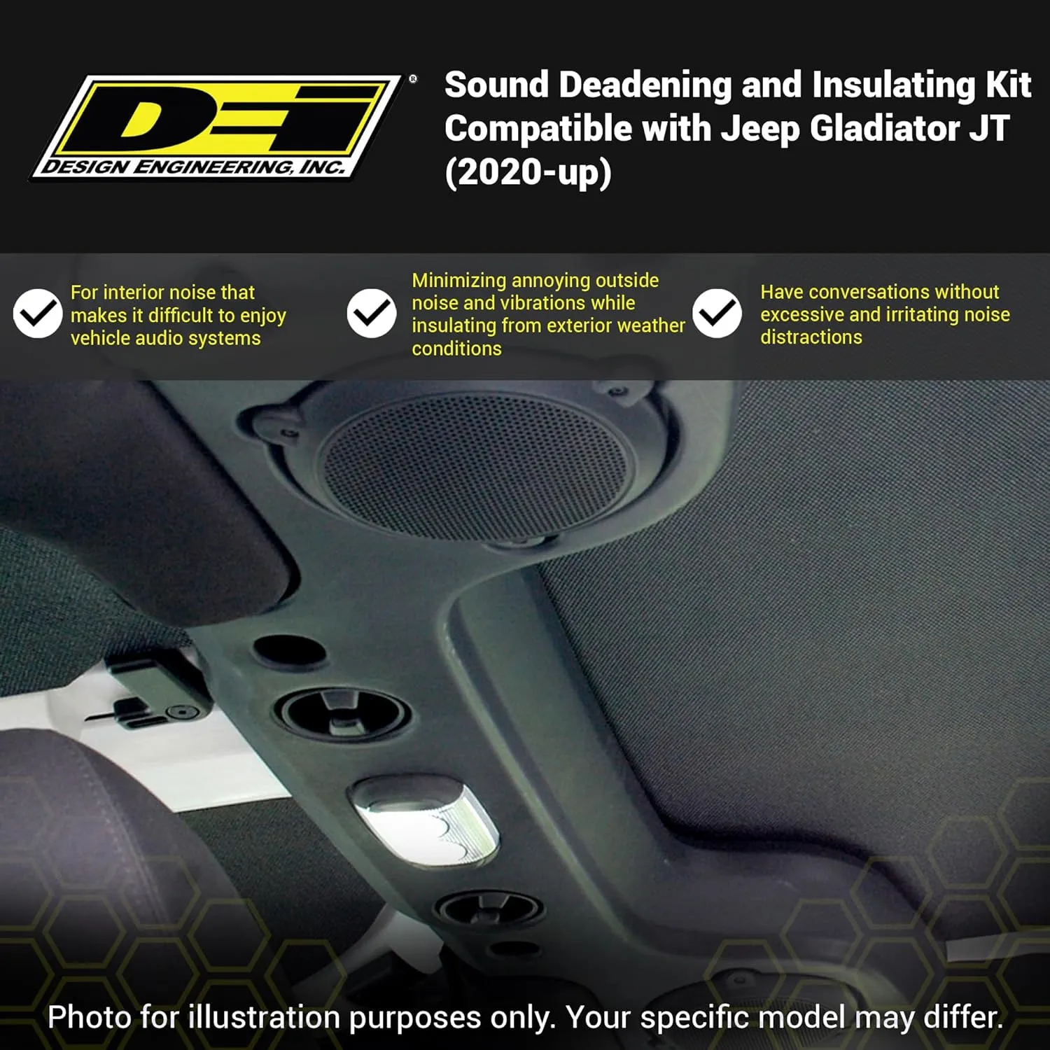 DESIGN ENGINEERING Sound Deadening and Insulating Headliner Kit Compatible with Jeep Gladiator JT (2020-up) - Max Insulation Headliner Sound Deadener Accessories