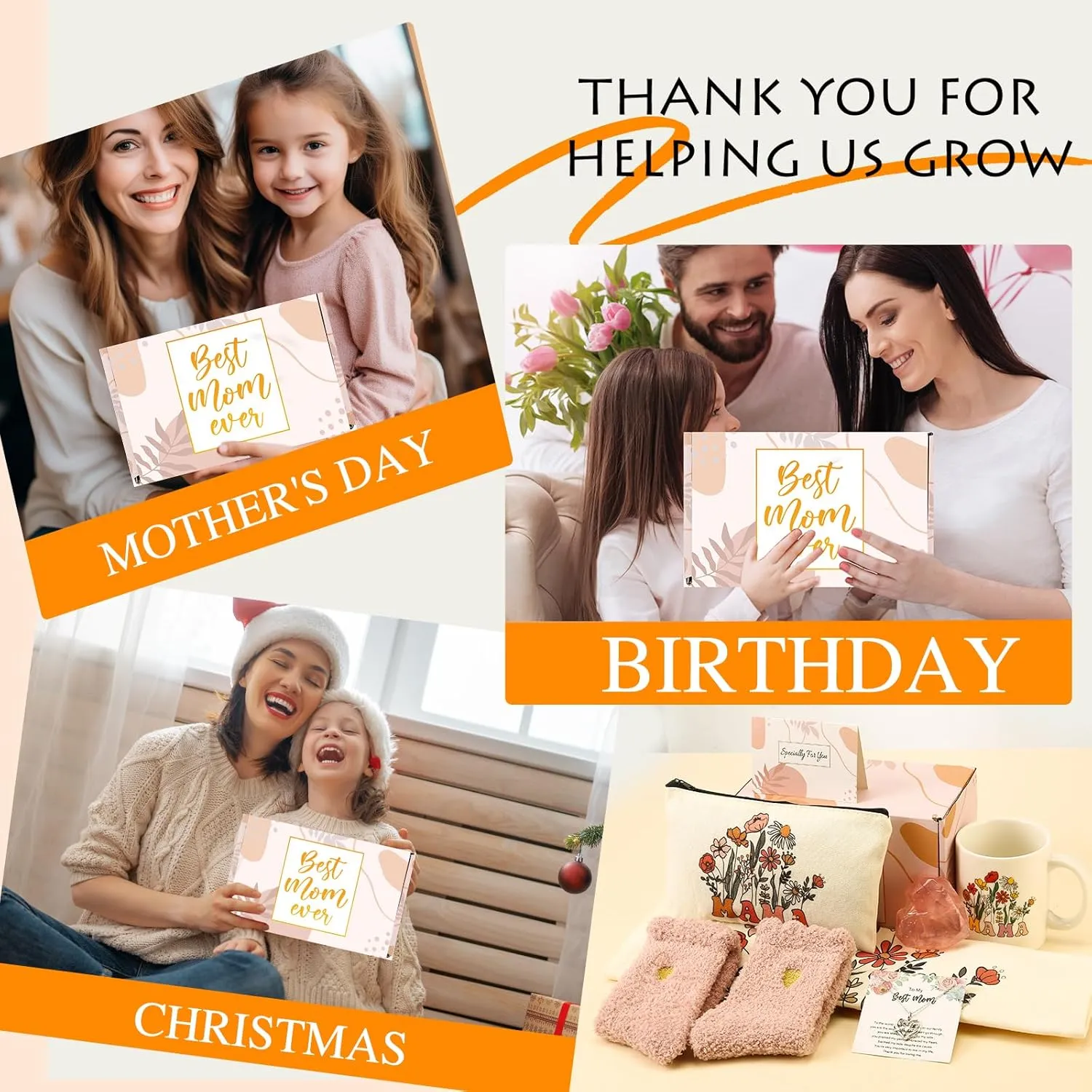 DHQH Mother’s Day Gifts for Mom from Daughter Son, Mama Birthday Gifts Set, 11oz Coffee Mug with Tote Bag, Mama Necklace for Women