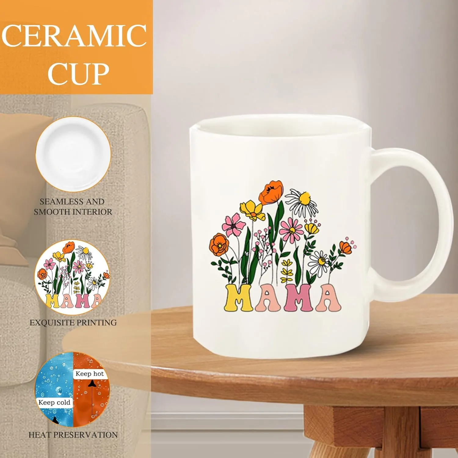 DHQH Mother’s Day Gifts for Mom from Daughter Son, Mama Birthday Gifts Set, 11oz Coffee Mug with Tote Bag, Mama Necklace for Women