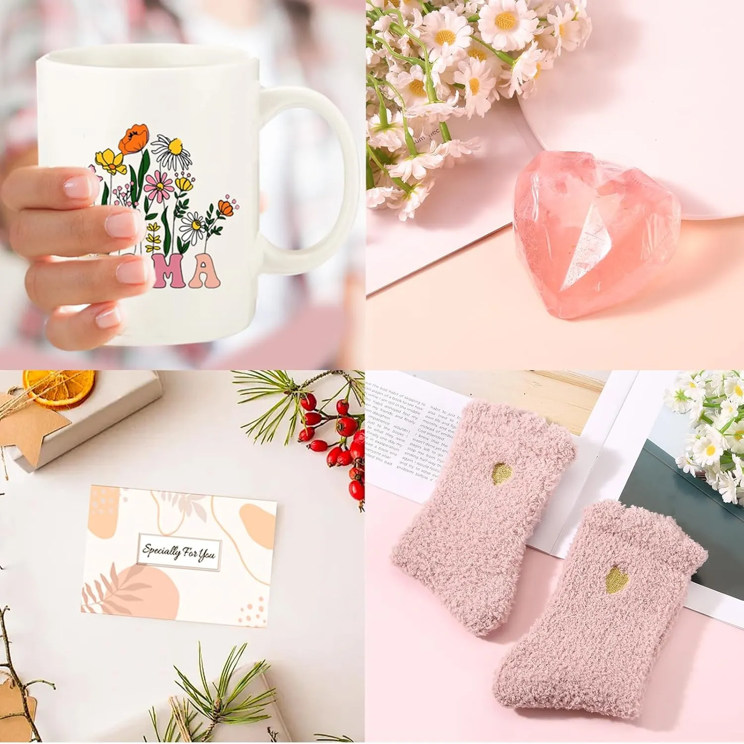 DHQH Mother’s Day Gifts for Mom from Daughter Son, Mama Birthday Gifts Set, 11oz Coffee Mug with Tote Bag, Mama Necklace for Women