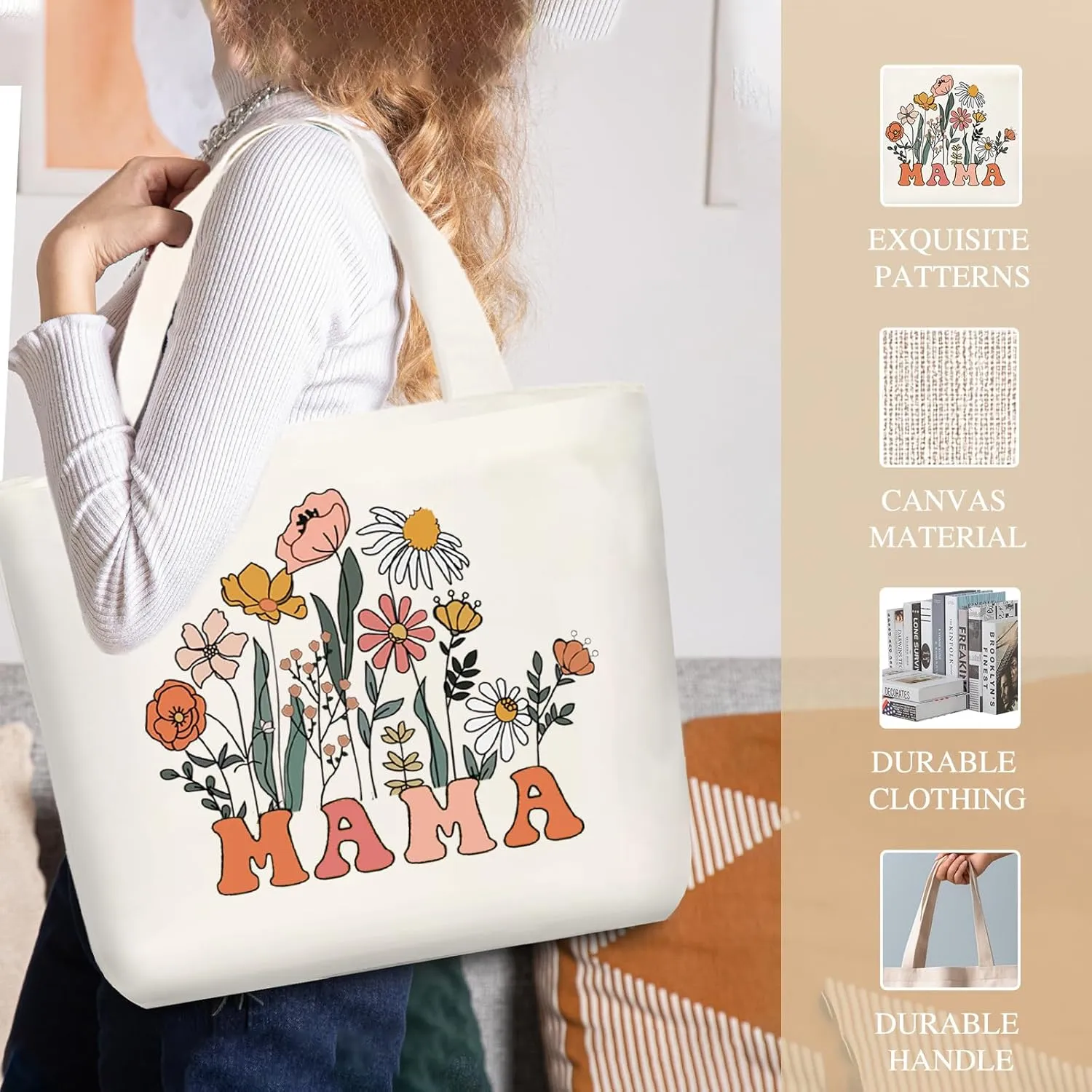 DHQH Mother’s Day Gifts for Mom from Daughter Son, Mama Birthday Gifts Set, 11oz Coffee Mug with Tote Bag, Mama Necklace for Women